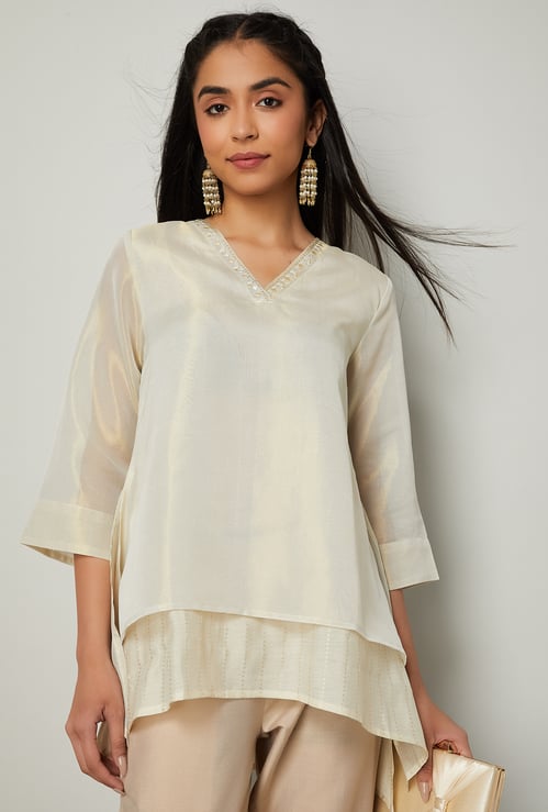 MELANGE Solid Layered Top