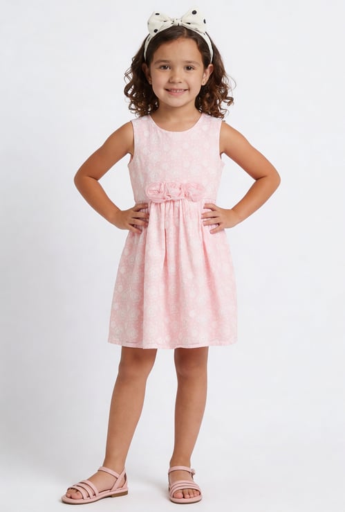 FAME FOREVER Girls Floral Embroidered Tie-Up Dress