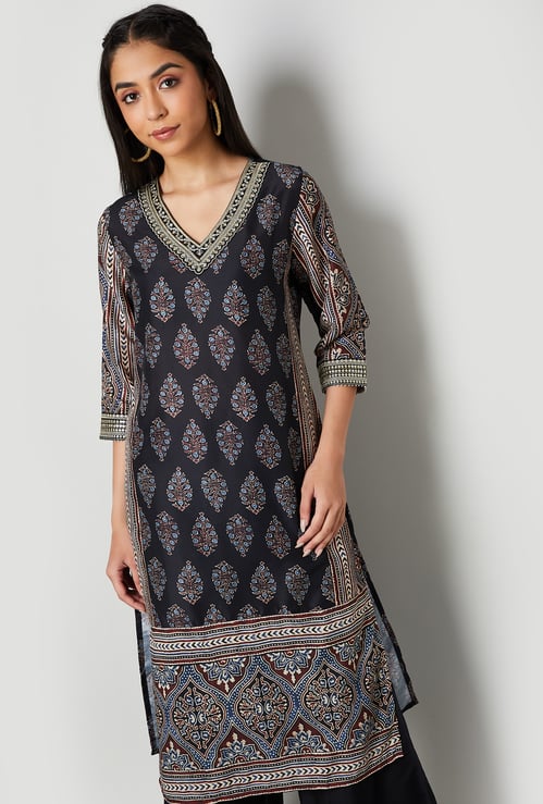 MELANGE Printed Straight Kurta Set