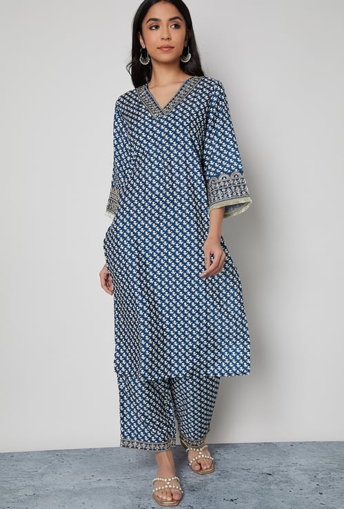 MELANGE Printed Straight Kurta Set