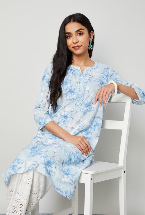 MELANGE Floral Printed Straight Kurta