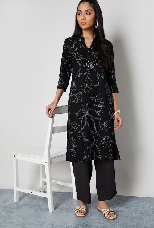 MELANGE Floral Print Straight Kurta