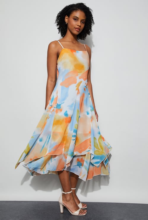 GINGER Printed Layered Midi Dress