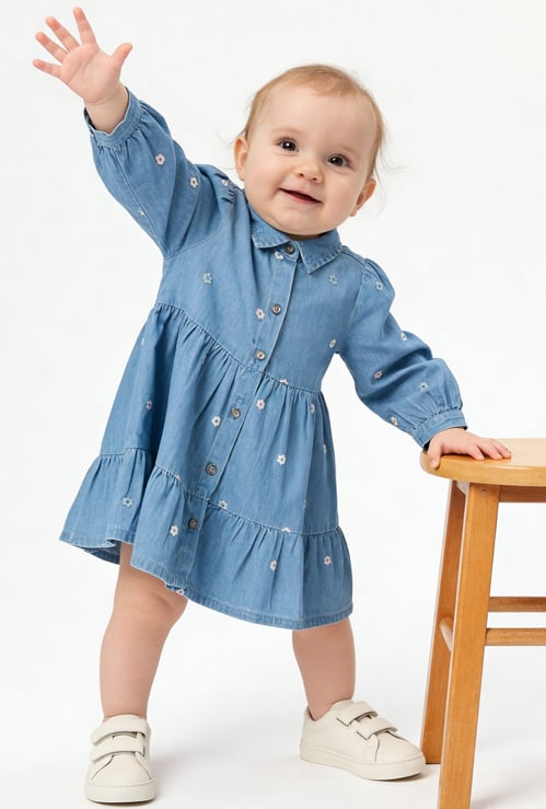 FAME FOREVER Girls Embroidered Shirt Dress