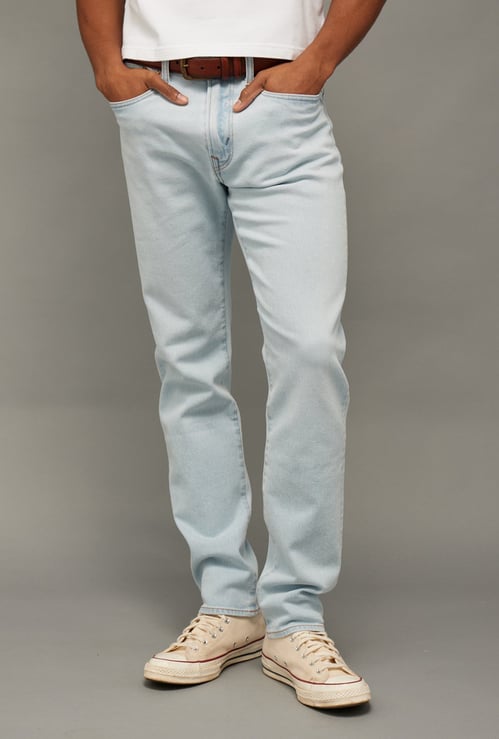 AMERICAN EAGLE Solid Mid-Rise Slim Straight Jeans