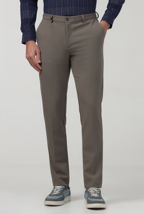 BLACKBERRYS Solid Mid Rise Super Slim Fit Formal Trousers