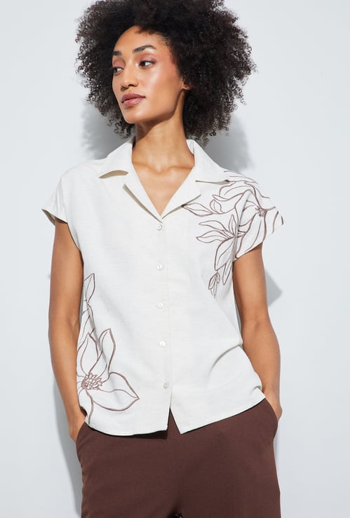 CODE Floral Embroidered Shirt