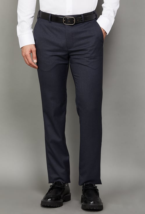 PARK AVENUE Solid Slim Straight Formal Trousers