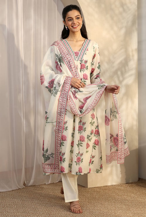 LIBAS Floral Print Straight Kurta Set