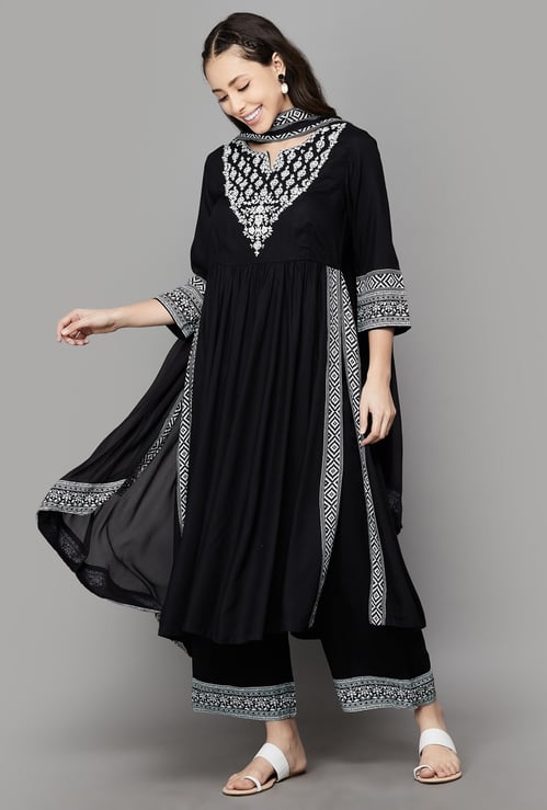 BIBA Embroidered Straight Kurta Set