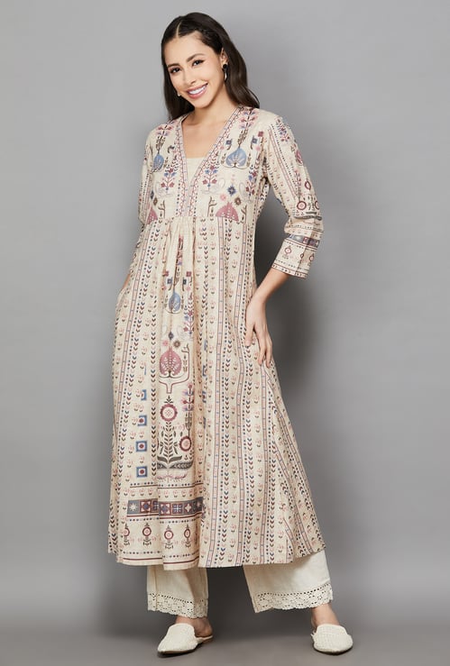 SPAN Ethnic Motif V-Neck Anarkali Kurta