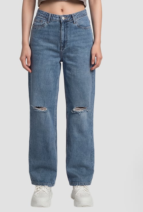 KRAUS Distressed Wide Leg Jeans