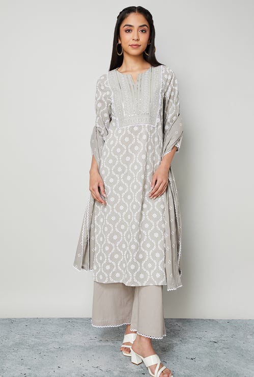 MELANGE Embroidered Yoke Straight Kurta Set