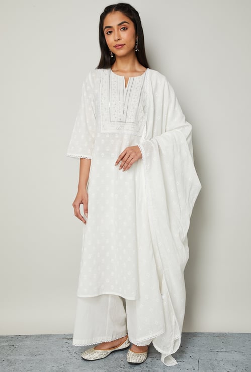 MELANGE Embroidered Yoke Straight Kurta Set