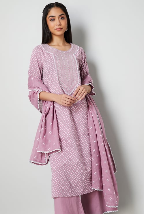 MELANGE Printed Straight Kurta Set