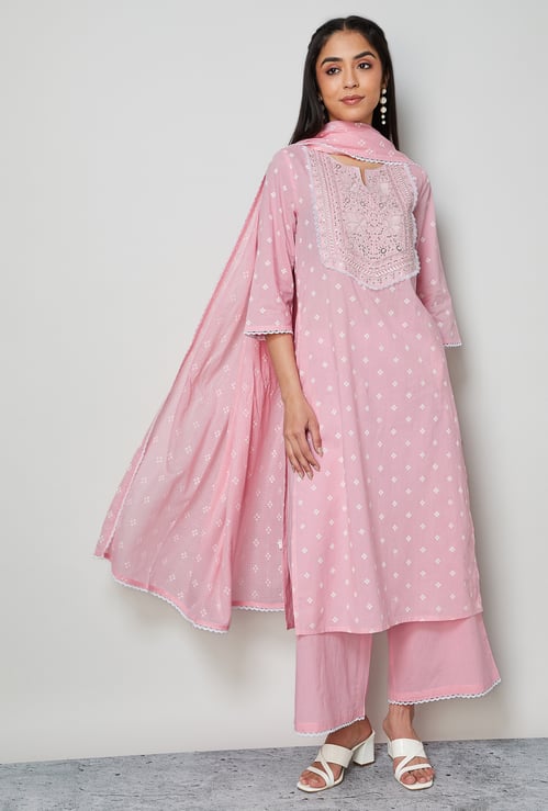 MELANGE Embroidered Yoke Straight Kurta Set