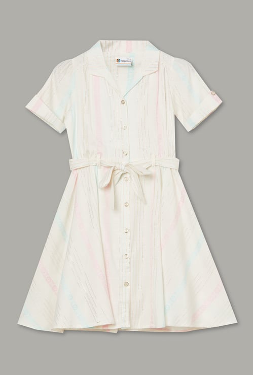 PEPPERMINT Girls Striped Shirt Dress with Belt