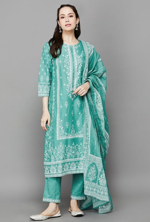 BIBA Ethnic Motif Straight Print Kurta Set