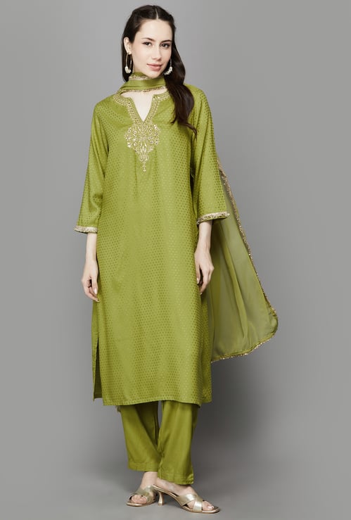 BIBA Embroidered Straight Kurta Set