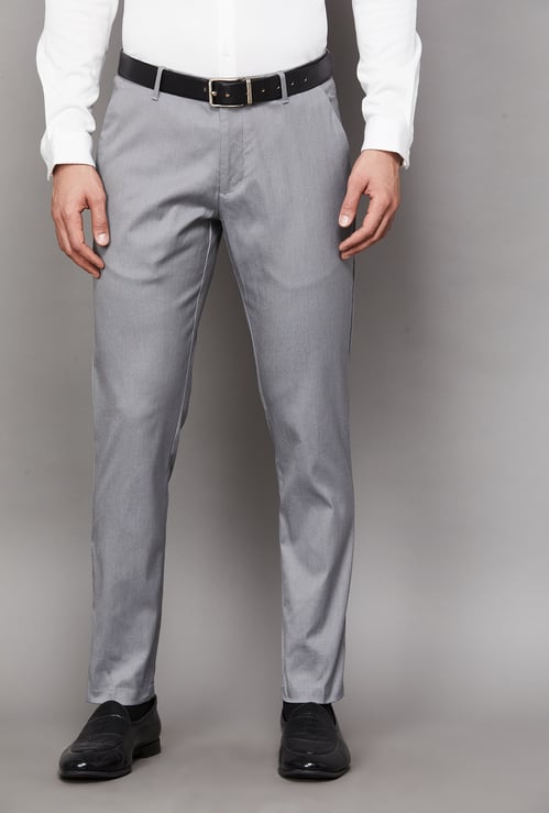 LOUIS PHILIPPE Solid Comfy Tapered Fit Formal Trousers