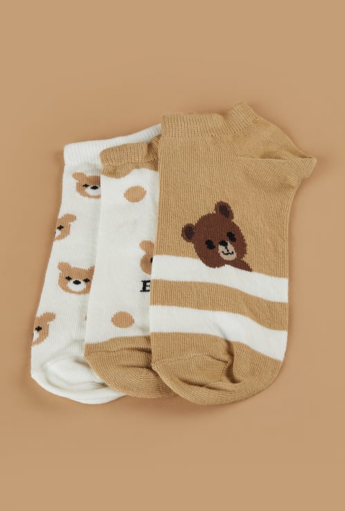 GINGER Bear No Show Socks - Pack 3