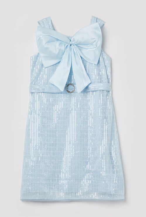 PEPPERMINT Girls Sequin Embellished Bow Dress