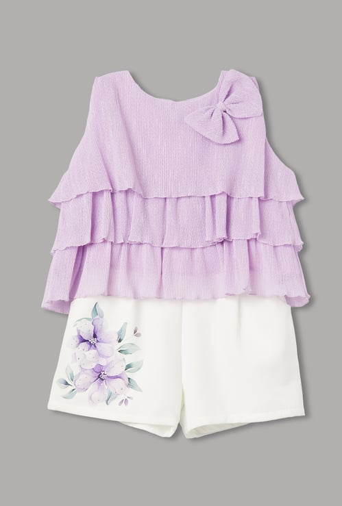 PEPPERMINT Girls Layered Top and Printed Shorts