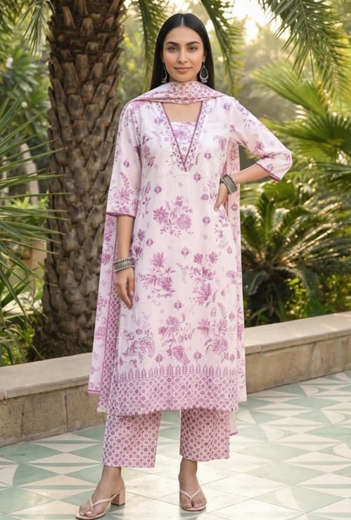 AURELIA Floral Print Straight Kurta Set
