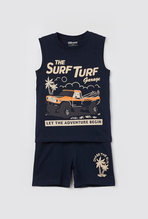 FAME FOREVER Boys Printed T-shirt & Shorts Set