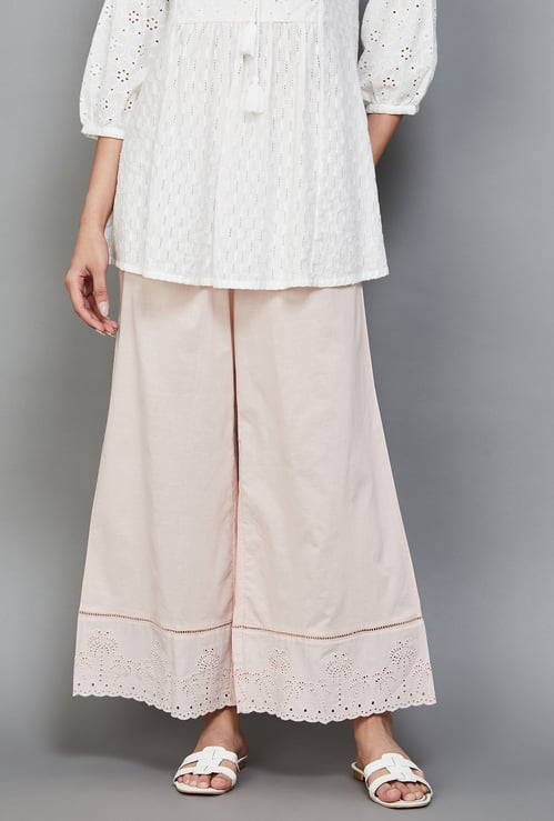 BIBA Embroidered Flared Palazzos