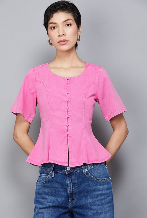 ONLY Button Detail Tie-Up Short Top