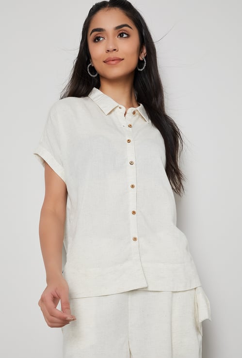 MELANGE Solid Shirt Style Top