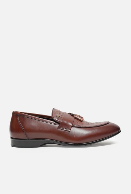 LOUIS PHILIPPE Embossed Tassel Slip-Ons