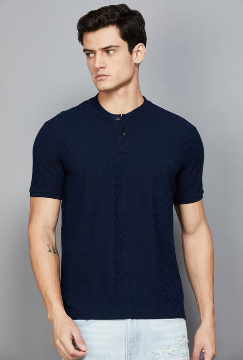 FAHRENHEIT Textured Henley T-shirt