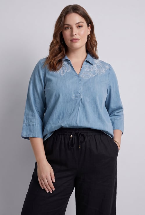 NEXUS Embroidered Detail Shirt Style Top