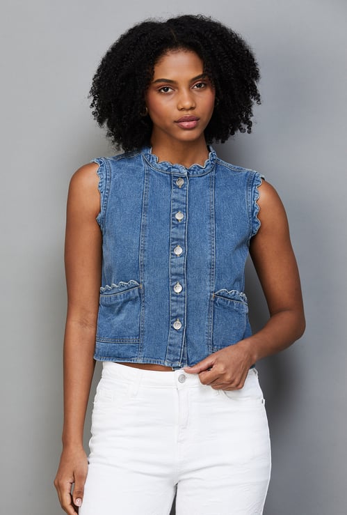 ONLY Buttoned Sleeveless Denim Top