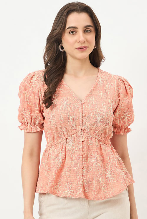 MADAME Embroidered Buttoned Top