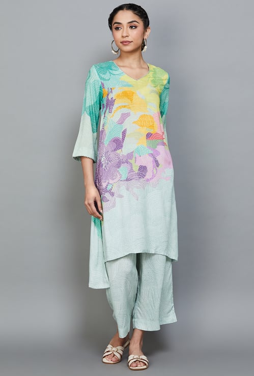 BIBA Floral Print High-Low Kurta Set