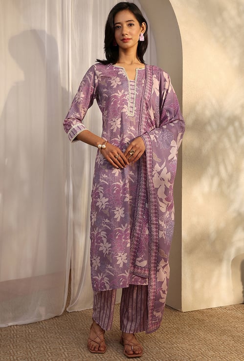 LIBAS Floral Print Straight Kurta Set