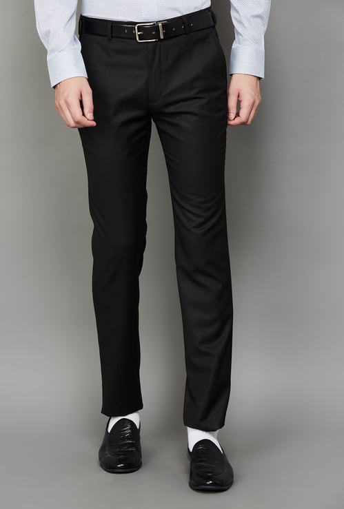 PARK AVENUE Solid Slim Straight Formal Trousers
