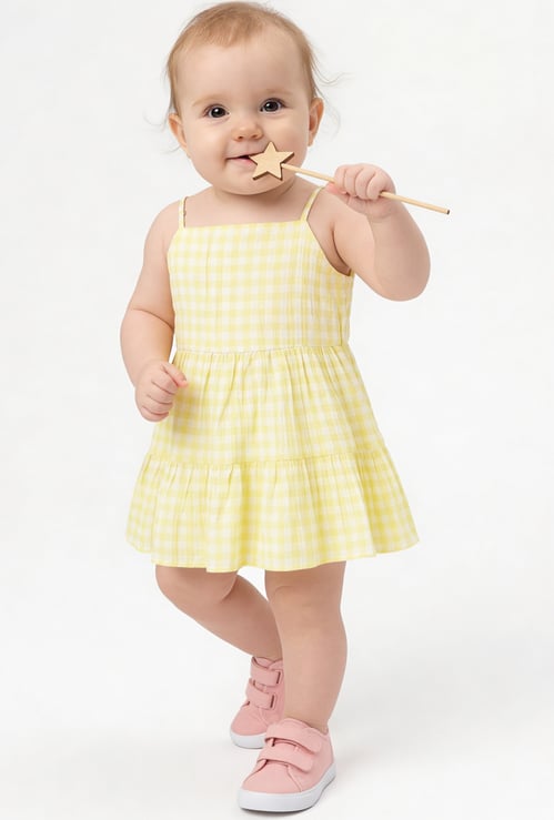 FAME FOREVER Girls Gingham Checked Tiered Dress