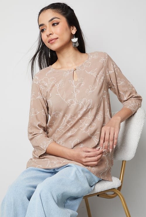 MELANGE Floral Print Key-Hole Neck Kurti