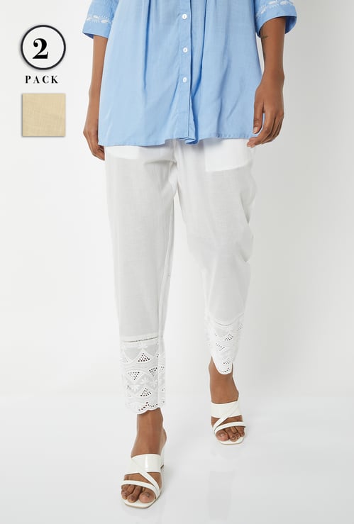 Women Embroidered Straight Pants - Pack of 2