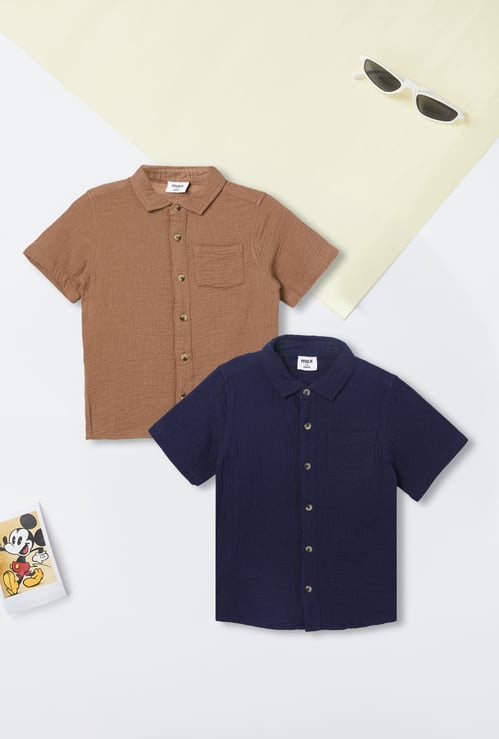 Boys Textured Shirt with Pocket - Pack of 2