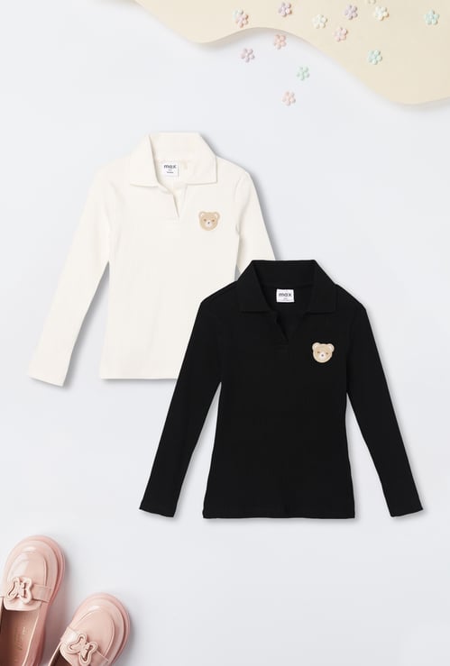 Girls Ribbed Johnny Collar T-shirt - Pack of 2