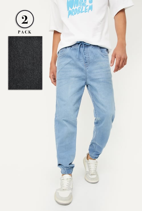 Boys Washed Denim Joggers - Pack of 2
