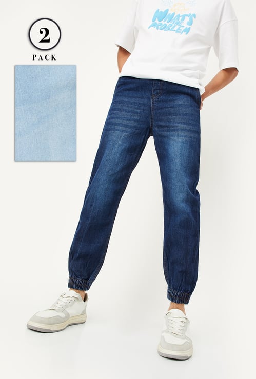 Boys Washed Denim Joggers - Pack of 2