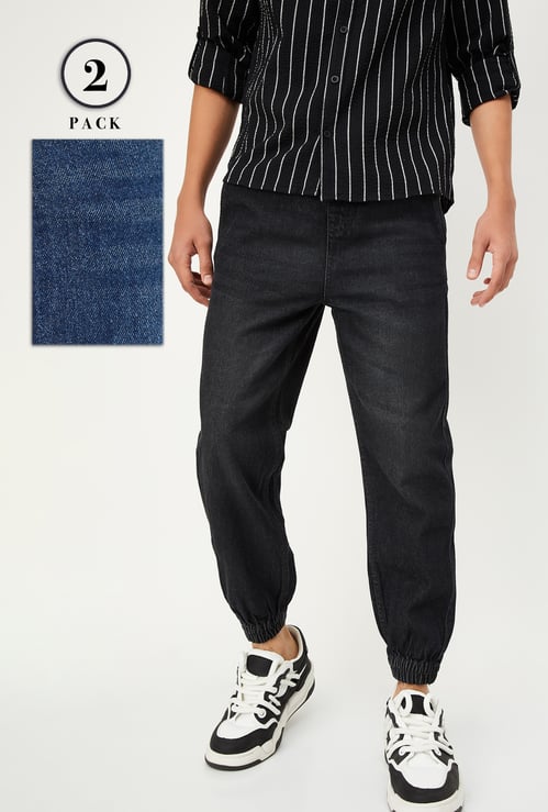 Boys Washed Slim Denim Joggers - Pack of 2
