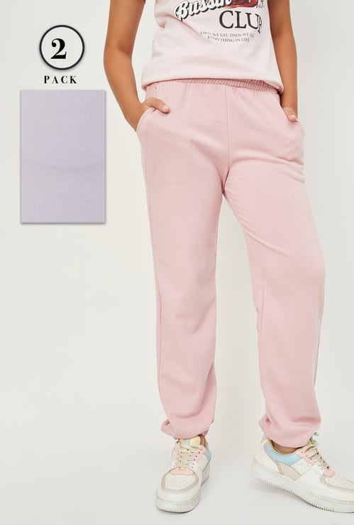 Girls Solid Joggers - Pack of 2