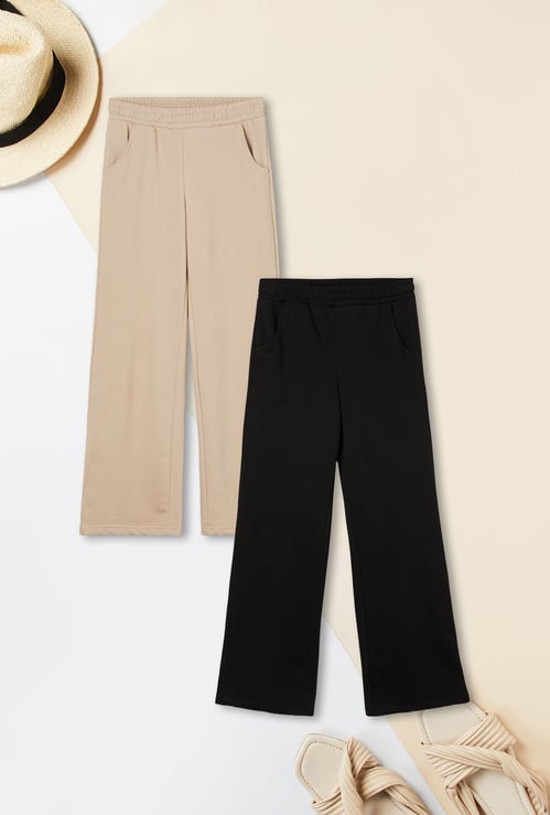 Girls Solid Track Pants - Pack of 2